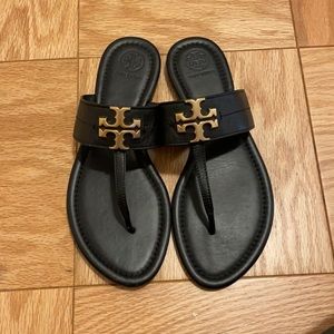 Tory Burch Logo T Strap Sandals Black Sz 7